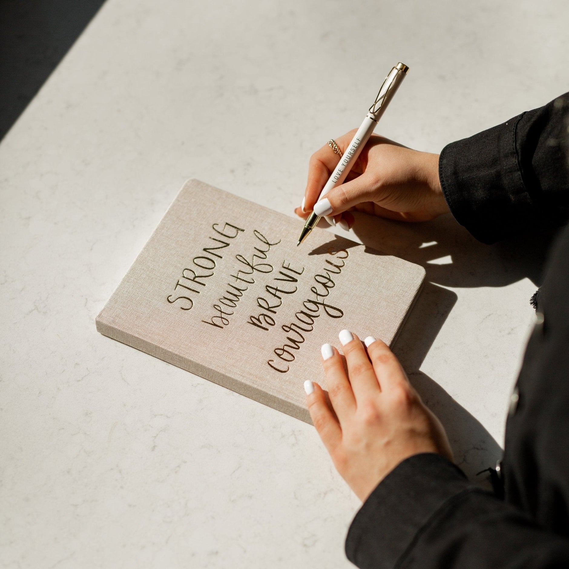 Strong Beautiful Brave Courageous Fabric Journal - SwagglyLife Home & Fashion